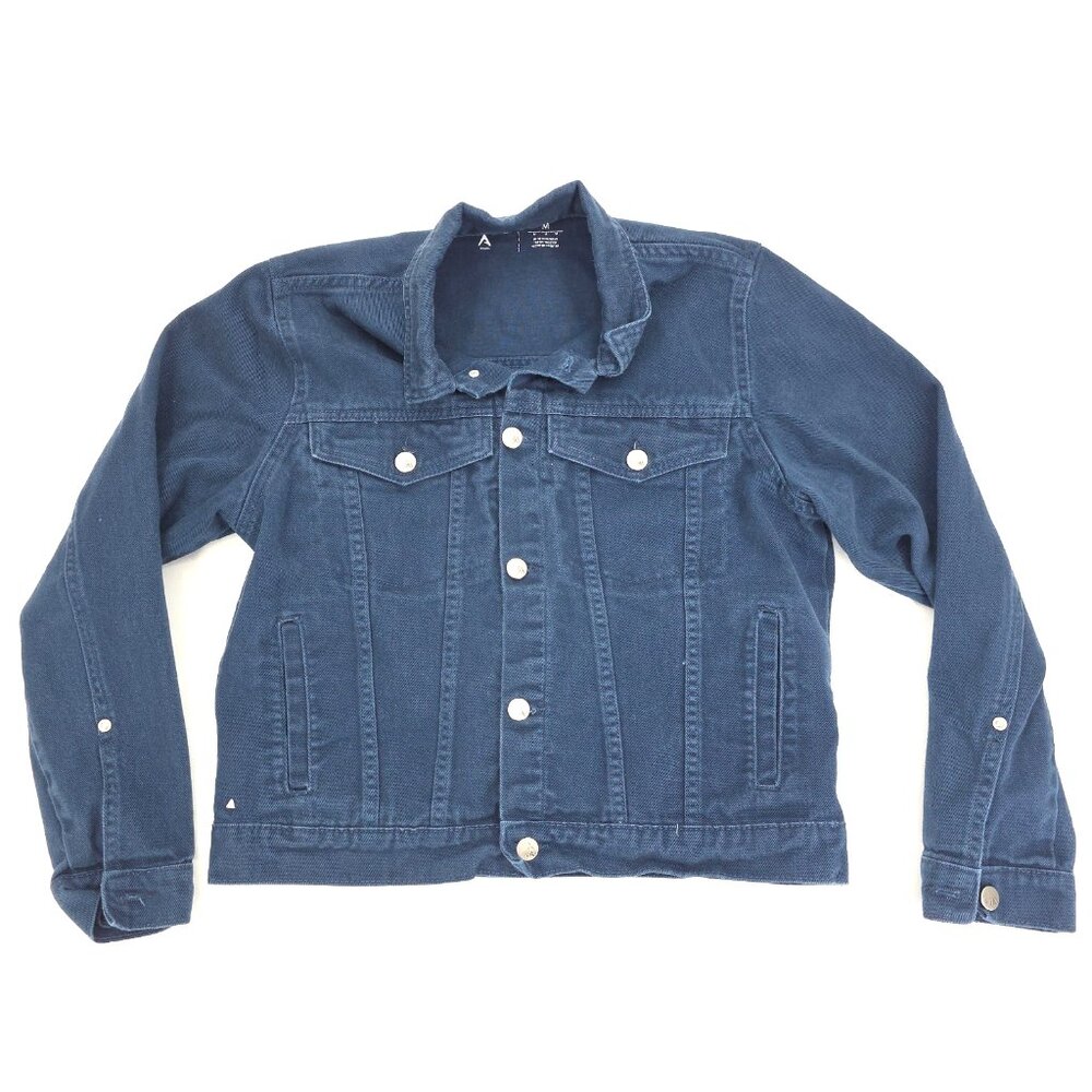 Antigua Denim Jean Jacket Womens Medium Navy Blue Dark Wash Buttons 100% Cotton